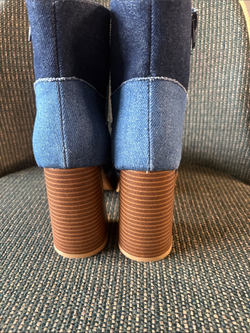 Patchwork Denim Platform Ankle Boots - Blue Multi - Picture 6 of 8